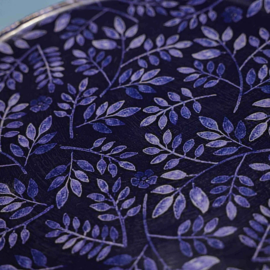 Ireka Homes Multi-Purpose Floral Midnight Serving Platter - Premium Acacia Wood Platter With Enamel Coating - Decorative Kitchen Platter for Serving Food, Drinks, Coffee, and Cheese (7 inches)