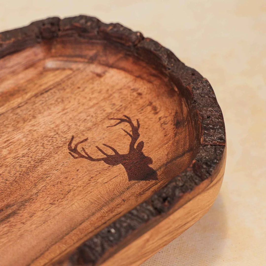 Ireka Homes Multi-Purpose Oh Deer Serving Platter - Premium Acacia Wood Platter - Decorative Kitchen Platter for Serving Food, Drinks, Coffee, and Cheese (12x6 inches)
