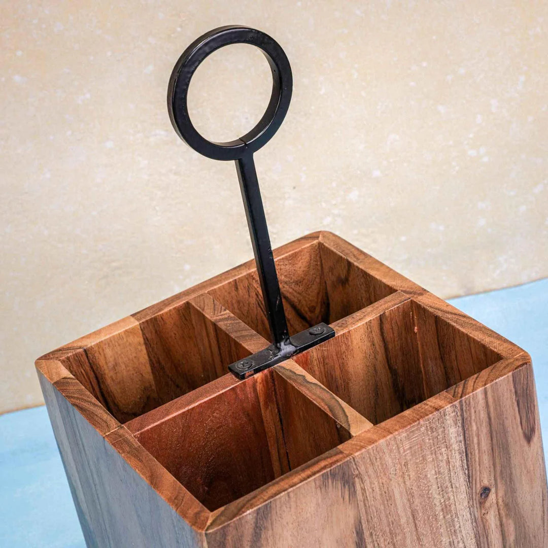 Ireka Homes Block Buddy Utensils Holder - Handcrafted Acacia Wood Utensil Utensils Holder - Durable Utensil Organizer for Spoons, Spatulas, Ladles & Cooking Tools