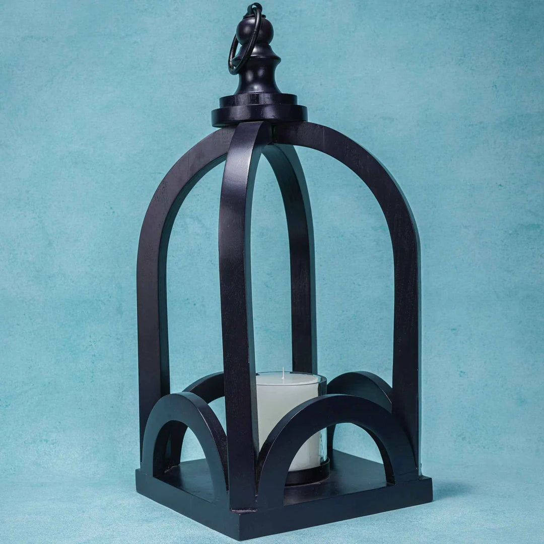 Ireka Homes Lumora Wooden Lantern - Handcrafted Acacia Wood & Glass Lantern With Candle - Versatile Candle Holder for Home, Weddings & Festive Ambiance (Pack of 1)