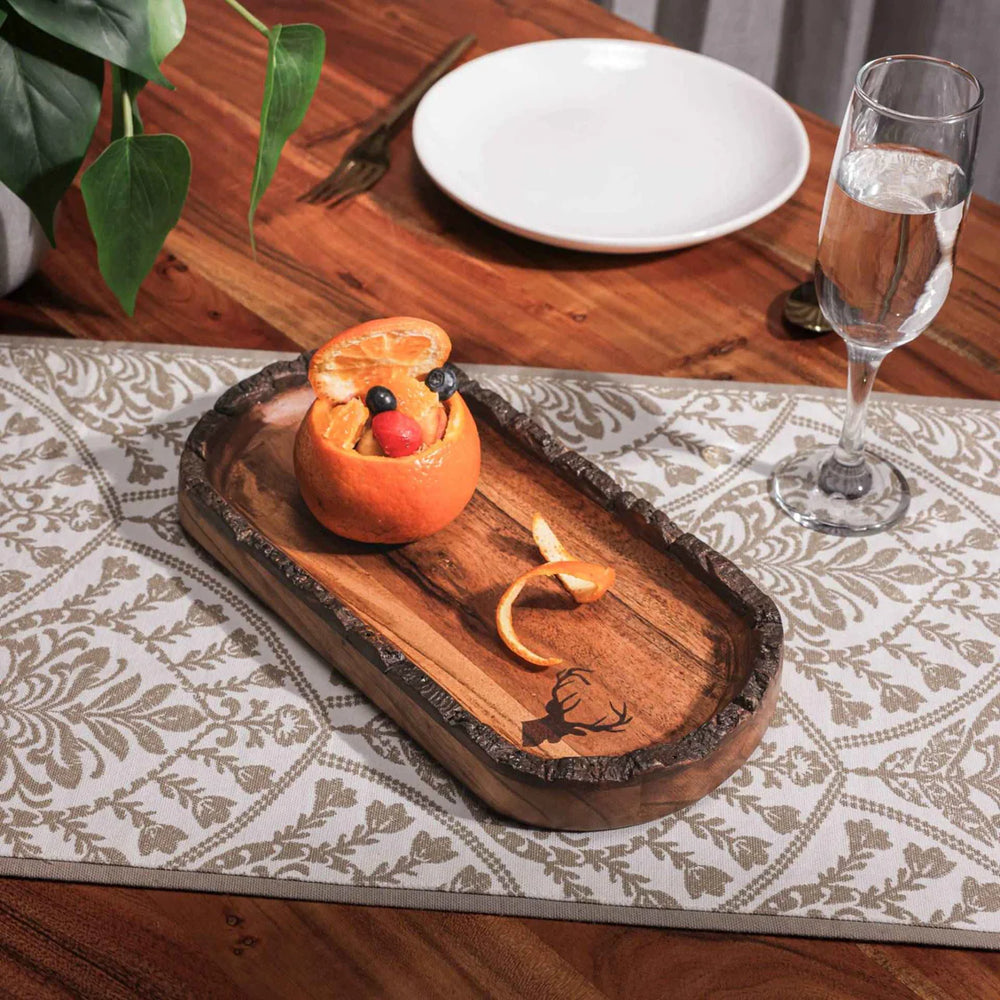 Ireka Homes Multi-Purpose Oh Deer Serving Platter - Premium Acacia Wood Platter - Decorative Kitchen Platter for Serving Food, Drinks, Coffee, and Cheese (12x6 inches)