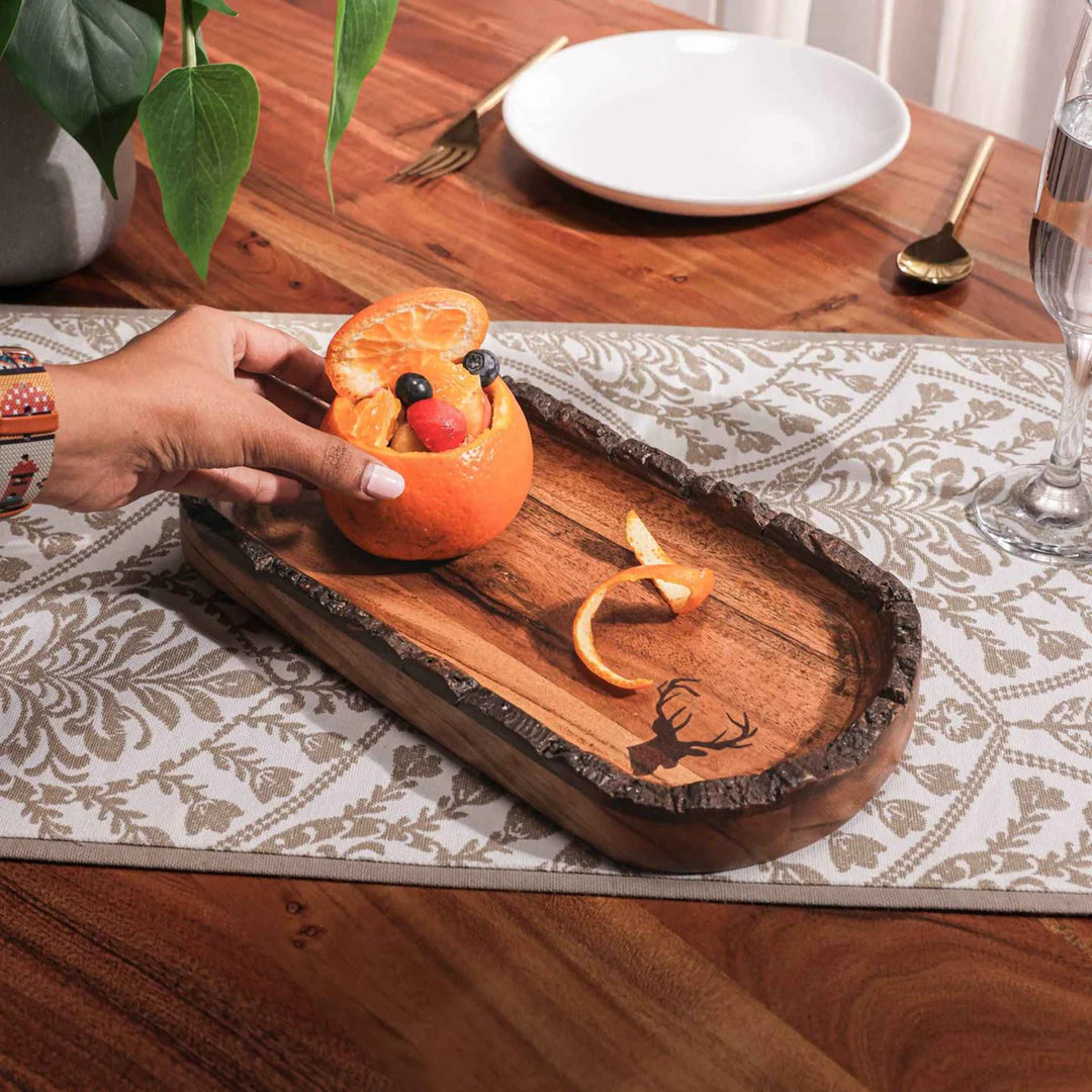 Ireka Homes Multi-Purpose Oh Deer Serving Platter - Premium Acacia Wood Platter - Decorative Kitchen Platter for Serving Food, Drinks, Coffee, and Cheese (12x6 inches)