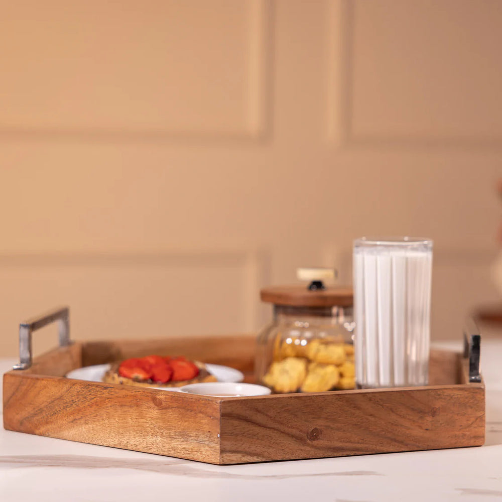 Ireka Homes Multi-Purpose Utsav Serving Tray – Premium Acacia Wood Tray – Decorative Kitchen Tray for Serving Food, Drinks, Coffee, and Cheese (19x16 inches)