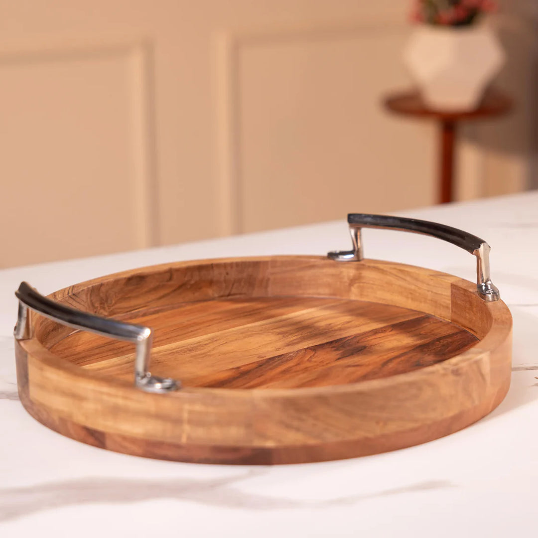 Ireka Homes Multi-Purpose Anugraha Serving Tray – Premium Acacia Wood Tray – Decorative Kitchen Tray for Serving Food, Drinks, Coffee, and Cheese (20x16 inches)