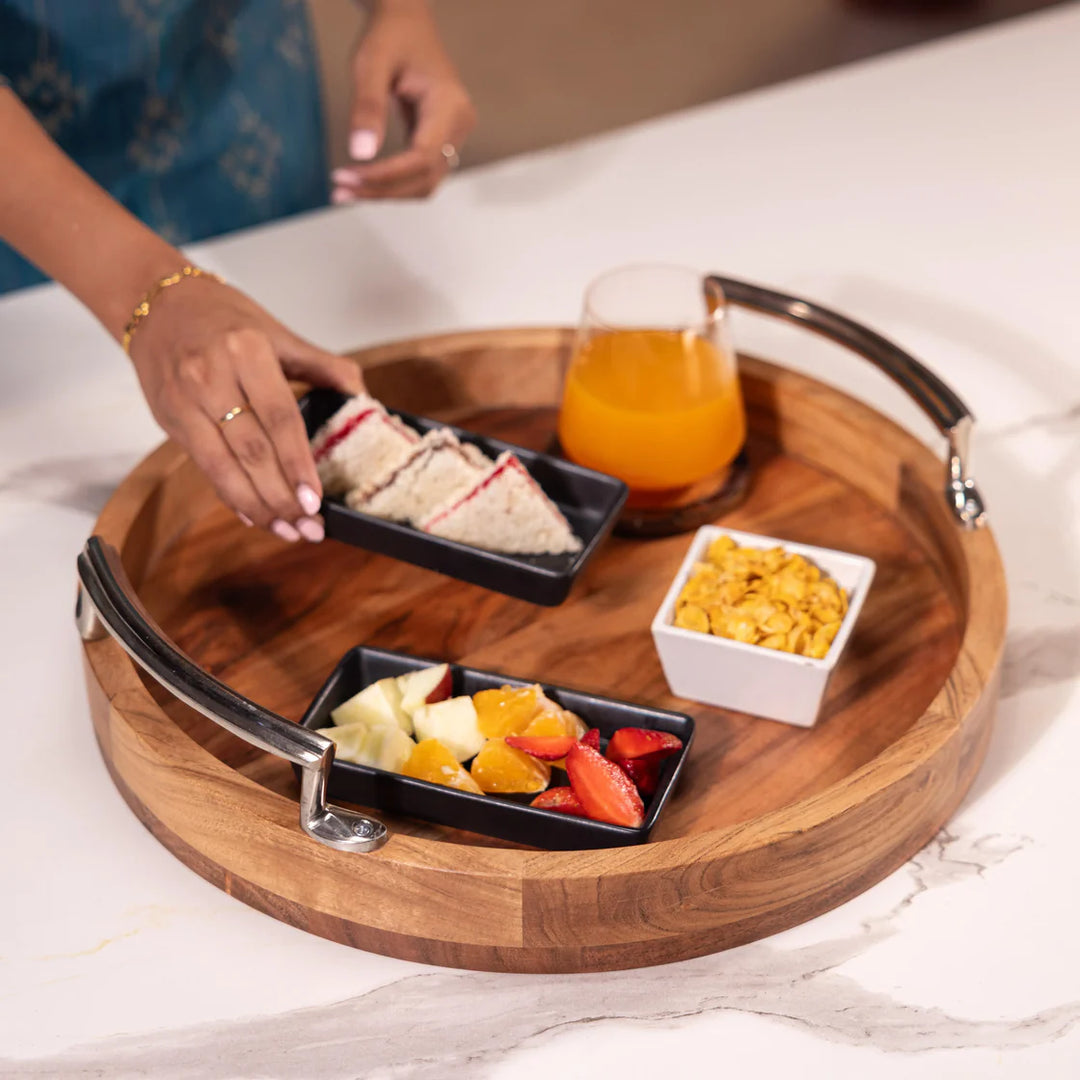 Ireka Homes Multi-Purpose Anugraha Serving Tray – Premium Acacia Wood Tray – Decorative Kitchen Tray for Serving Food, Drinks, Coffee, and Cheese (20x16 inches)