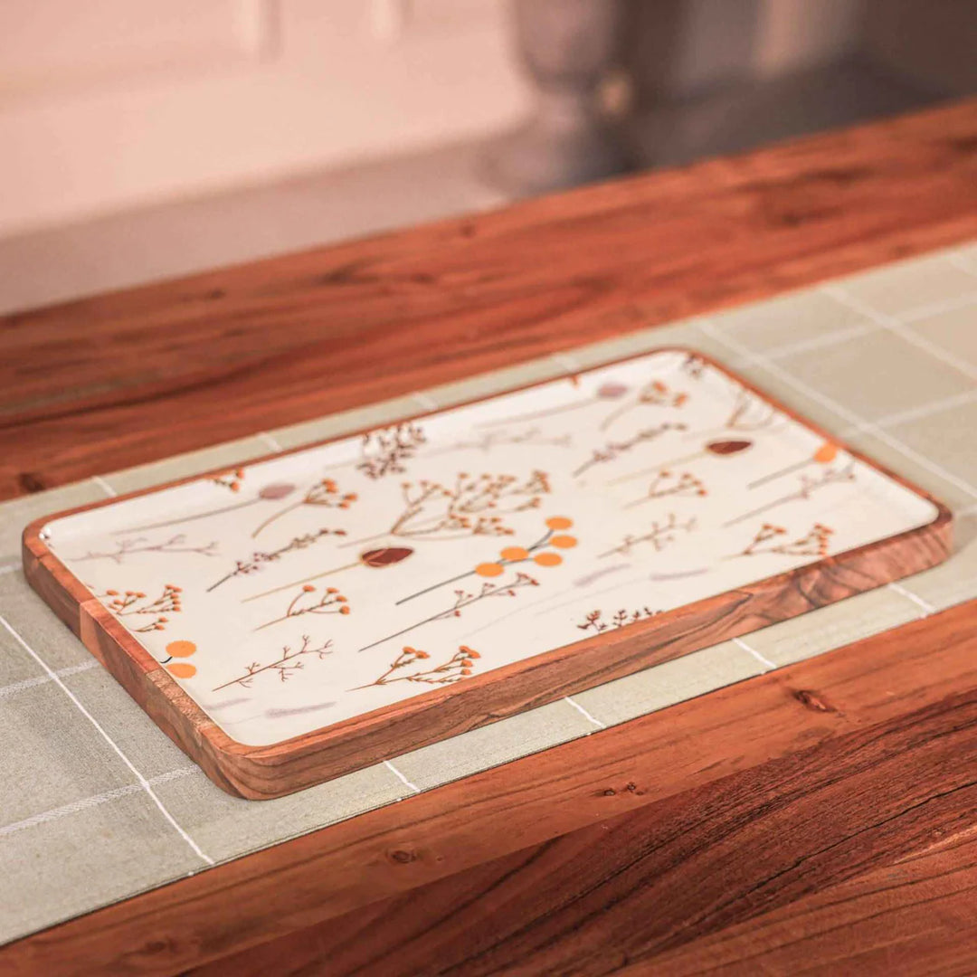 Ireka Homes Multi-Purpose Sneham Serving Tray – Premium Acacia Wood Tray – Decorative Kitchen Tray for Serving Food, Drinks, Coffee, and Cheese (17.8x10 inches)