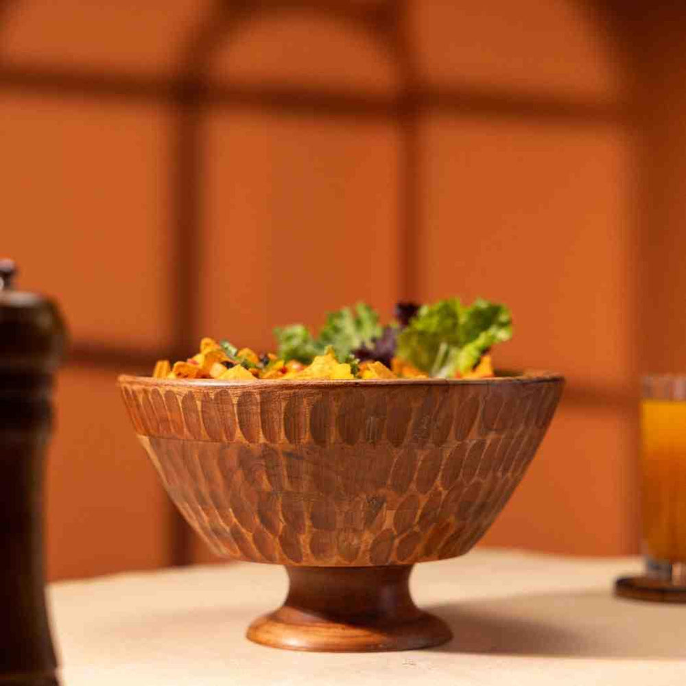 Ireka Homes Handcrafted Amruth Serving Bowls - Multipurpose Acacia Wood Bowls - Durable Bowls for Serving Food, Snacks, and Desserts (12 inches)