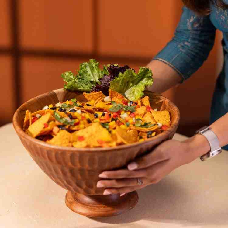 Ireka Homes Handcrafted Amruth Serving Bowls - Multipurpose Acacia Wood Bowls - Durable Bowls for Serving Food, Snacks, and Desserts (12 inches)