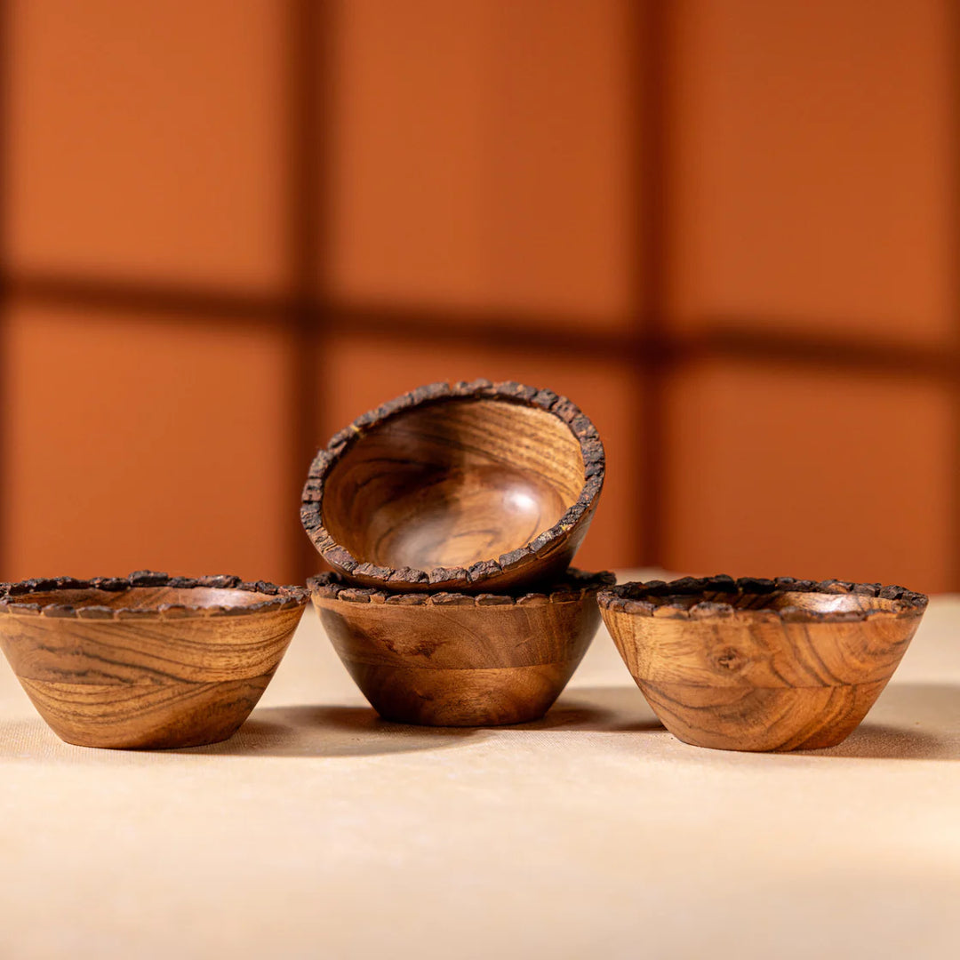 Ireka Homes Handcrafted Vriksha Snack Bowls - Multipurpose Acacia Wood Bowls With Bark - Durable Bowls for Serving Food, Snacks, and Desserts (5 inches)