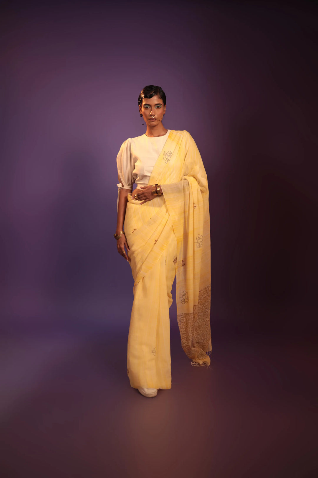 Lodhi Garden Yellow Handloom Organic Cotton Saree