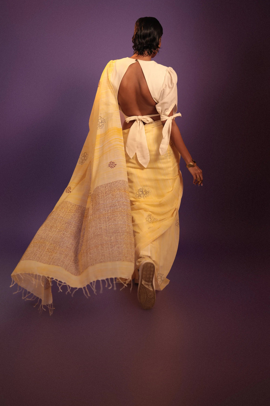 Lodhi Garden Yellow Handloom Organic Cotton Saree