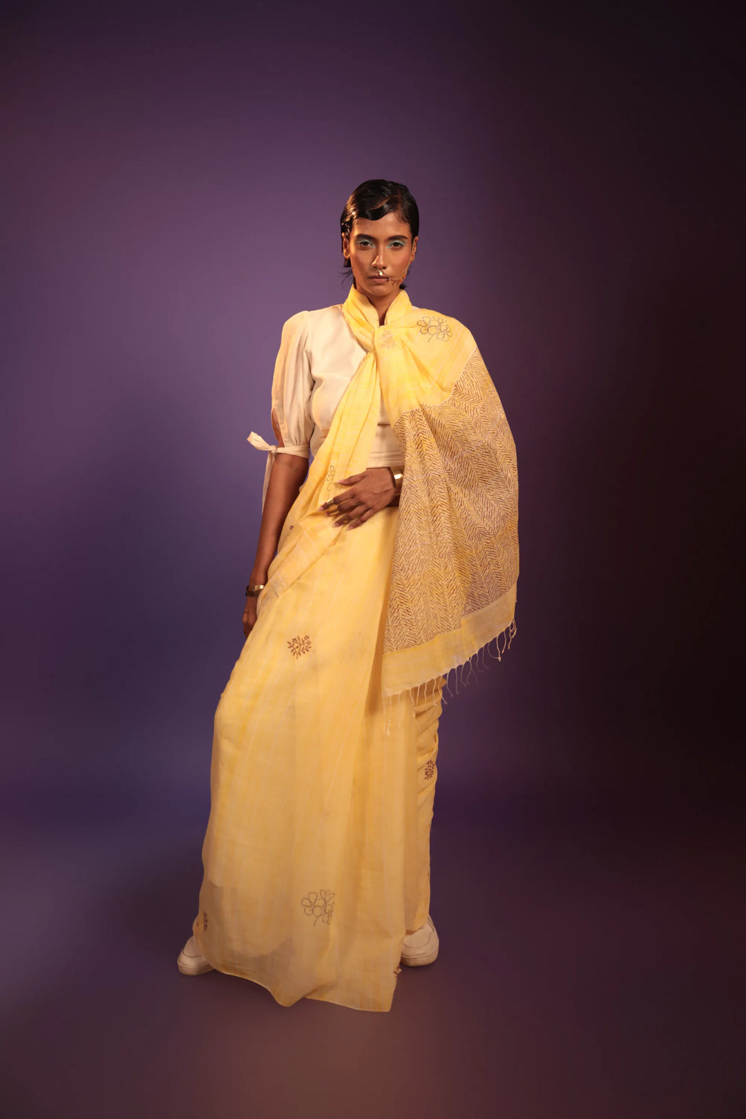 Lodhi Garden Yellow Handloom Organic Cotton Saree