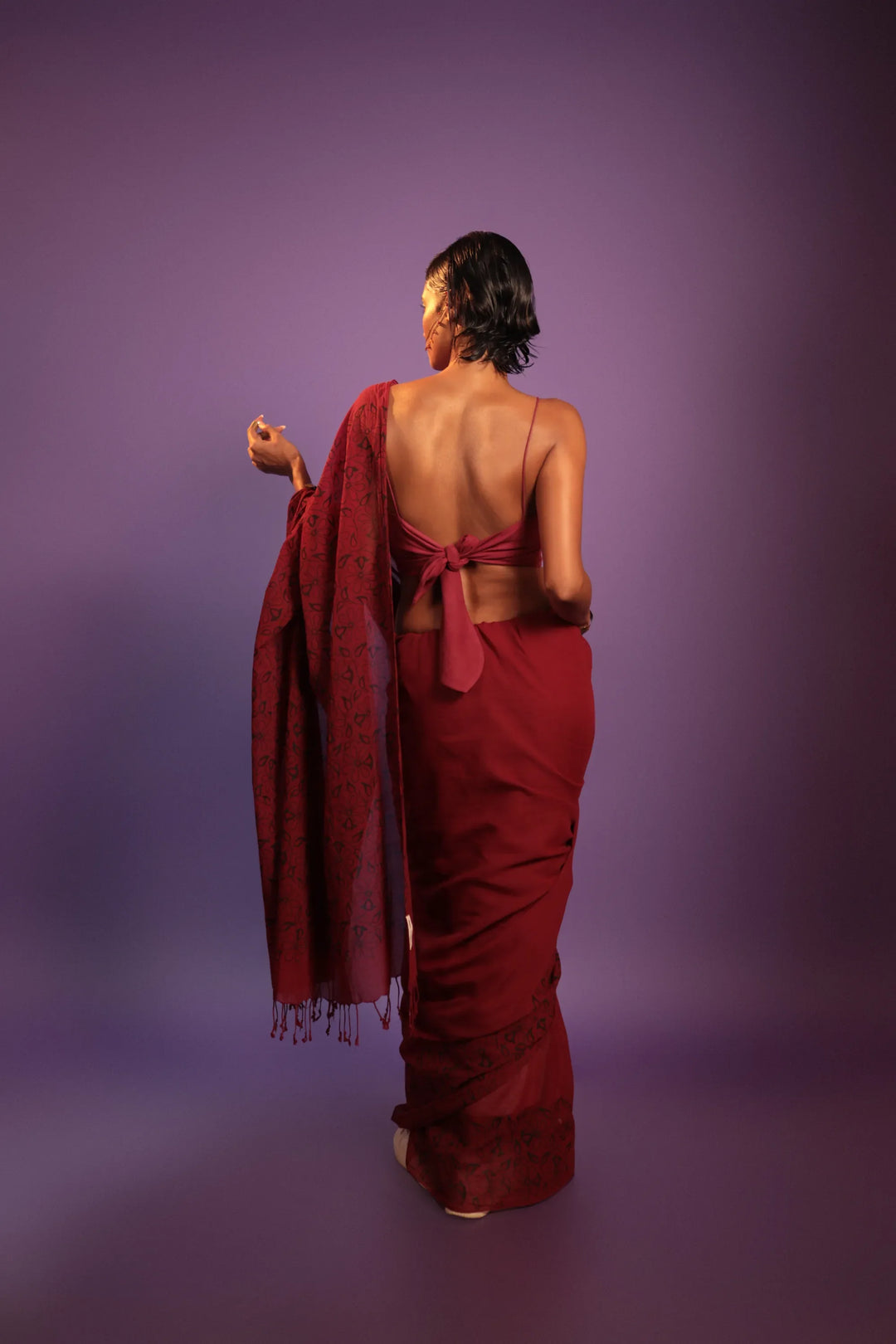 Portuguese Wine Spill Handloom Organic Cotton Saree