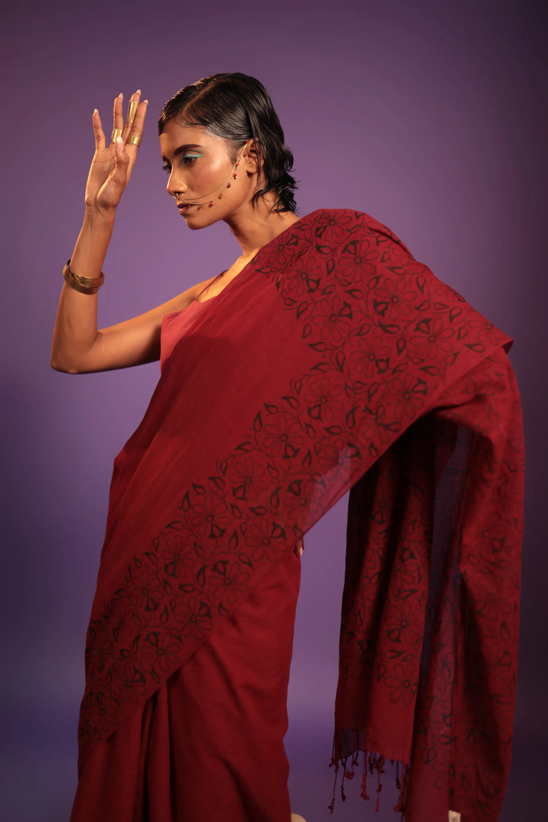 Portuguese Wine Spill Handloom Organic Cotton Saree