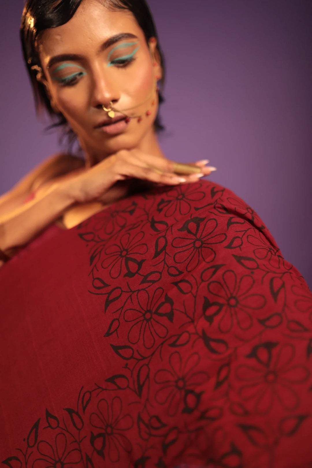 Portuguese Wine Spill Handloom Organic Cotton Saree