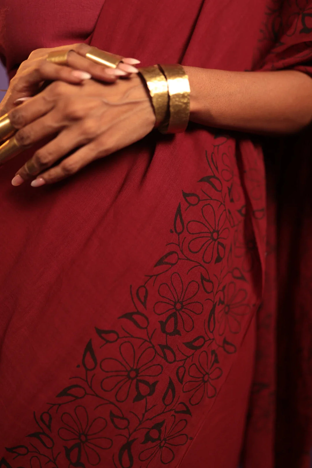 Portuguese Wine Spill Handloom Organic Cotton Saree