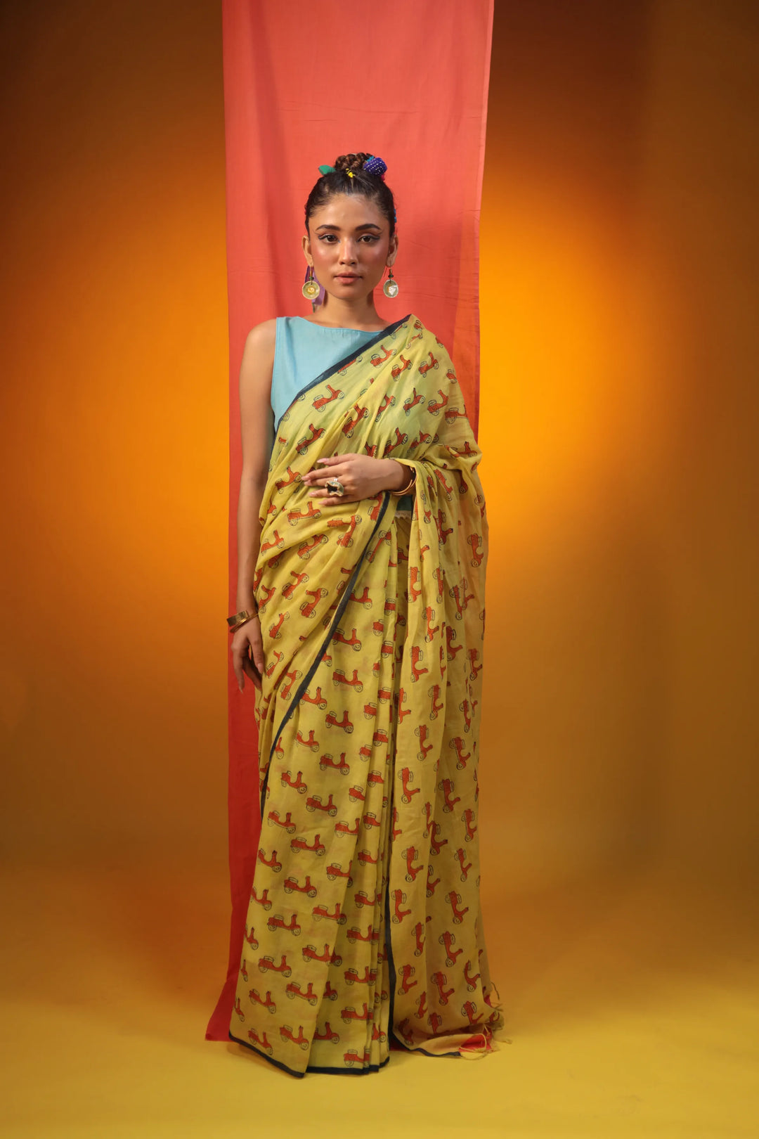 Scooting Through Italy Handloom Organic Cotton Saree