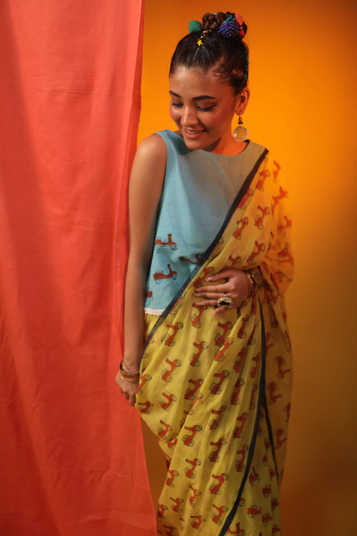 Scooting Through Italy Handloom Organic Cotton Saree