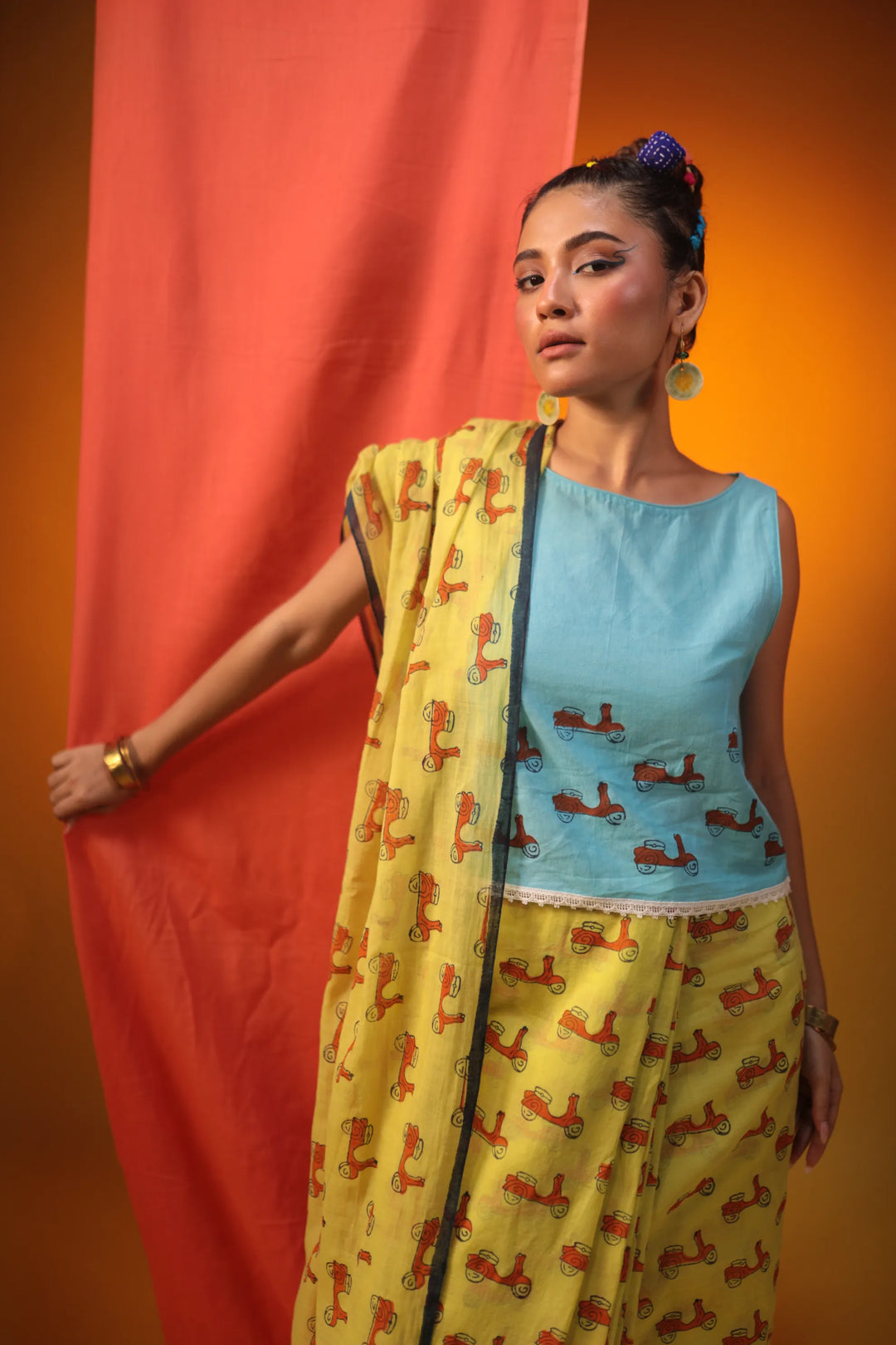 Scooting Through Italy Handloom Organic Cotton Saree