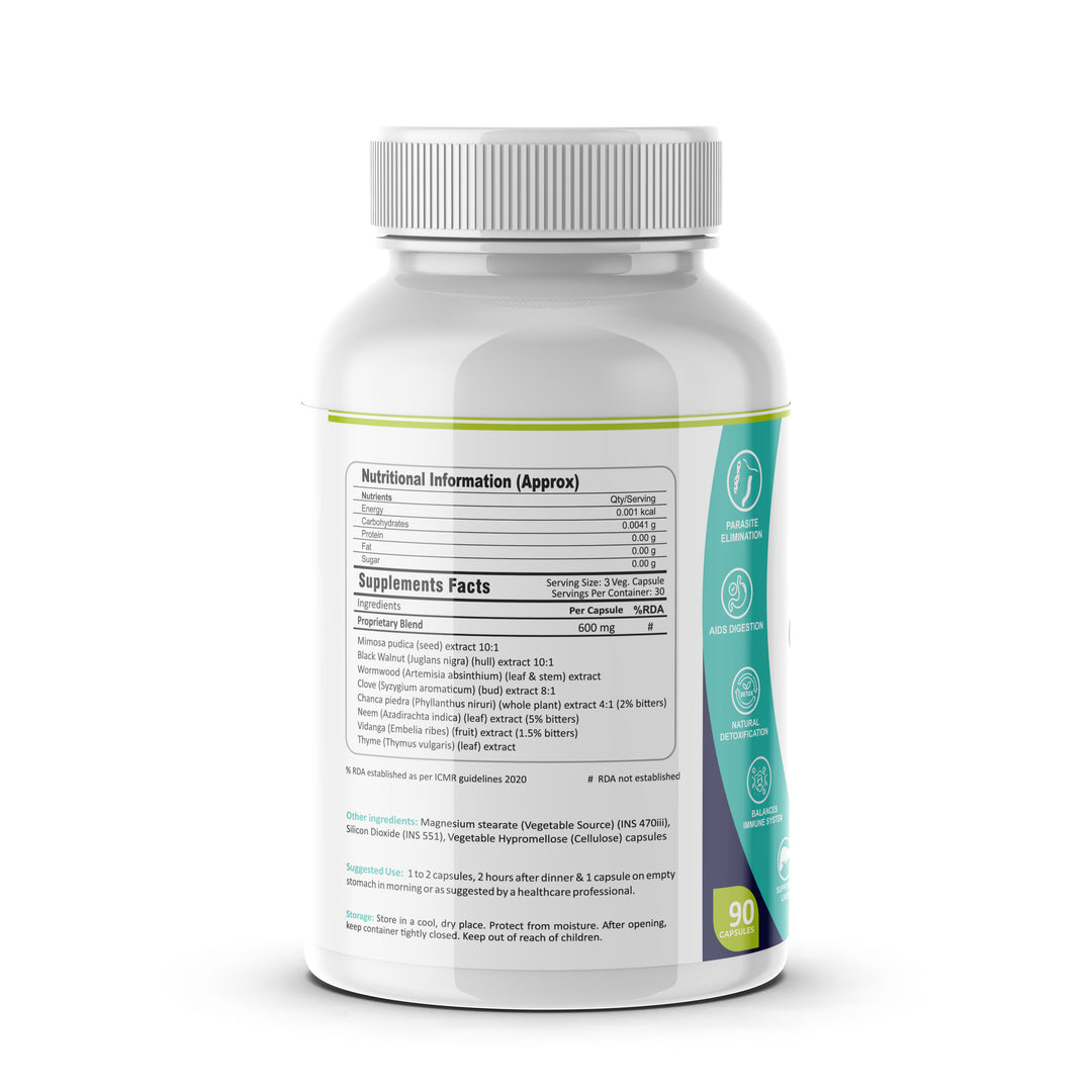 FM Nutrition Opti-Parasite Cleanse I Mimosa pudica, Black walnut, Wormwood, Clove, Chanca piedra, Neem, Vidanga I Parasite Cleanse, Support Digestion Health, Immune System & Overall Health I