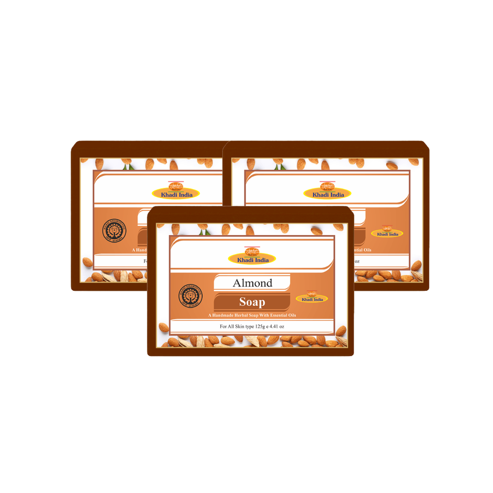 Khadi Care Herbal Almond Soap - Pack of 3 - 125 gm Each