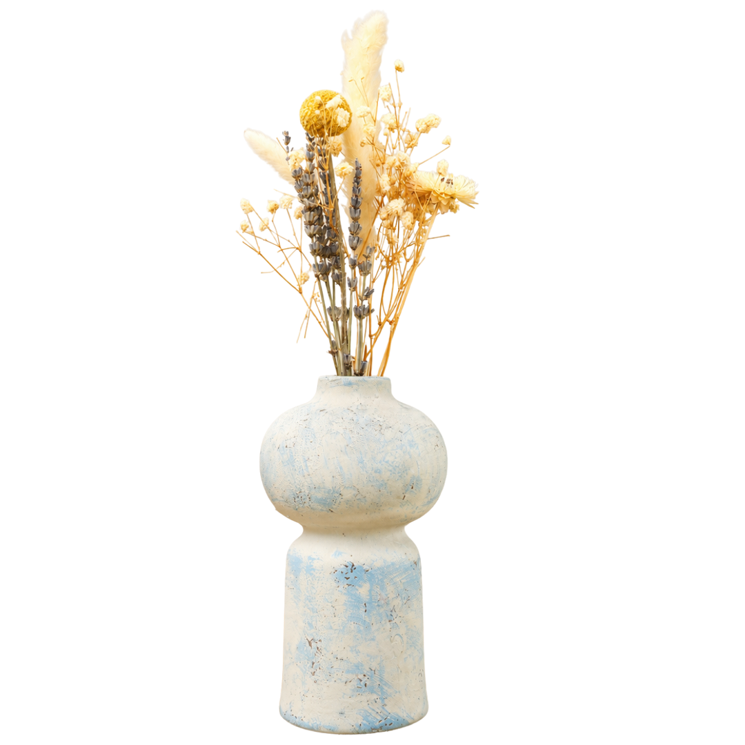 Coastal Bloom Blue & White Porcelain Vase with Dried Flowers | Home Décor
