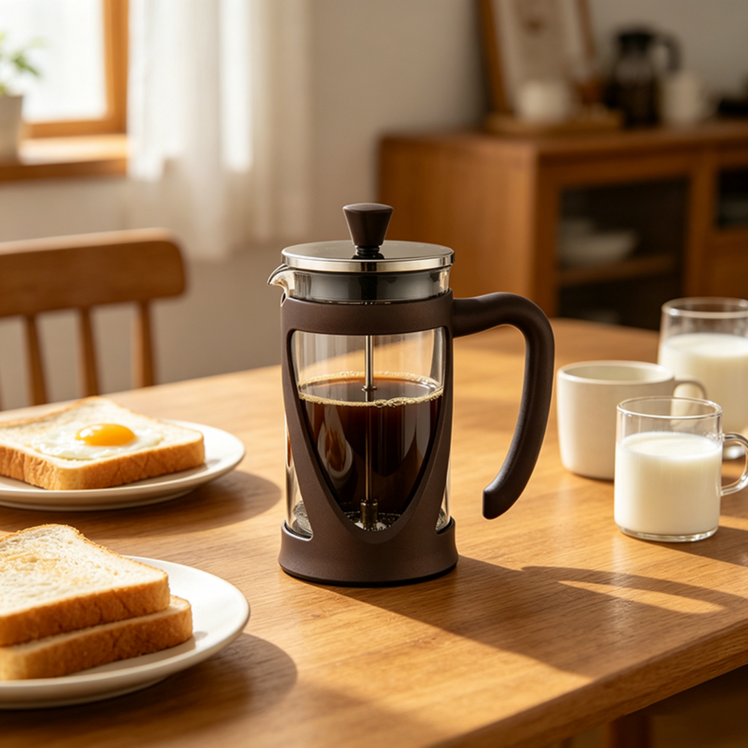 The Bean Co Roasters French Press Coffee Maker - 350 ml | Heat Resistant Borosilicate Glass | Stainless Steel Plunger with Reusable Mesh Filter | Dark Brown
