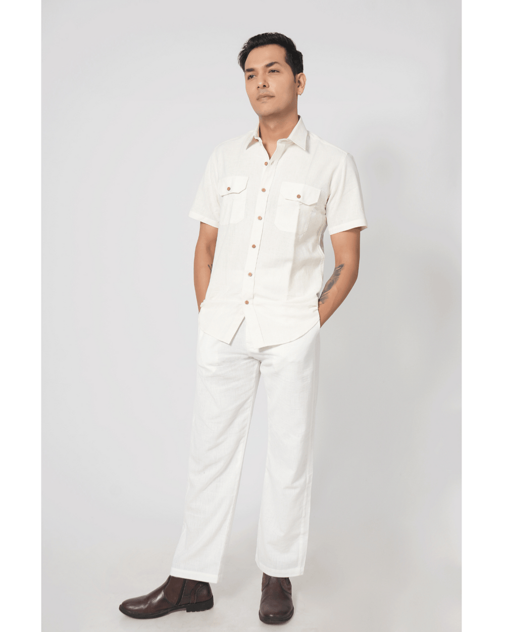 Feel Weaves White Double Pocket Shirt
