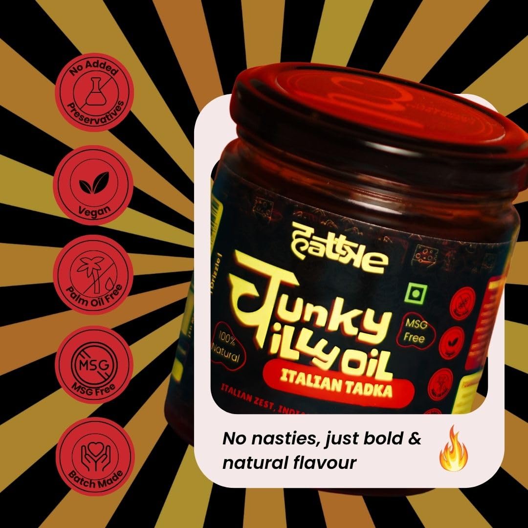 Hattke Chunky Chilli Oil - Italian Tadka 175g | Chilli Oil Perfect for Stir-Fries, Pasta, Pizzas, Sandwiches, Wraps, Toasts | Natural & Fresh Ingredients | No Preservatives | Vegan 175gm
