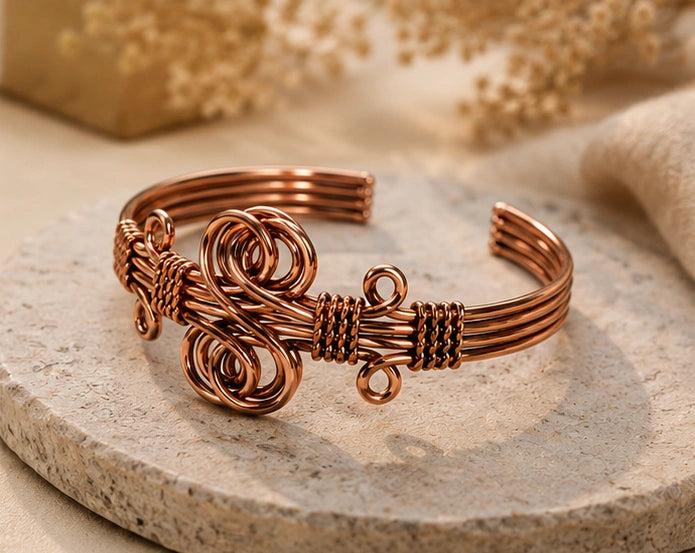 Designer Copper Kada for Women – Beautifully Carved Ayurvedic Copper Bracelet