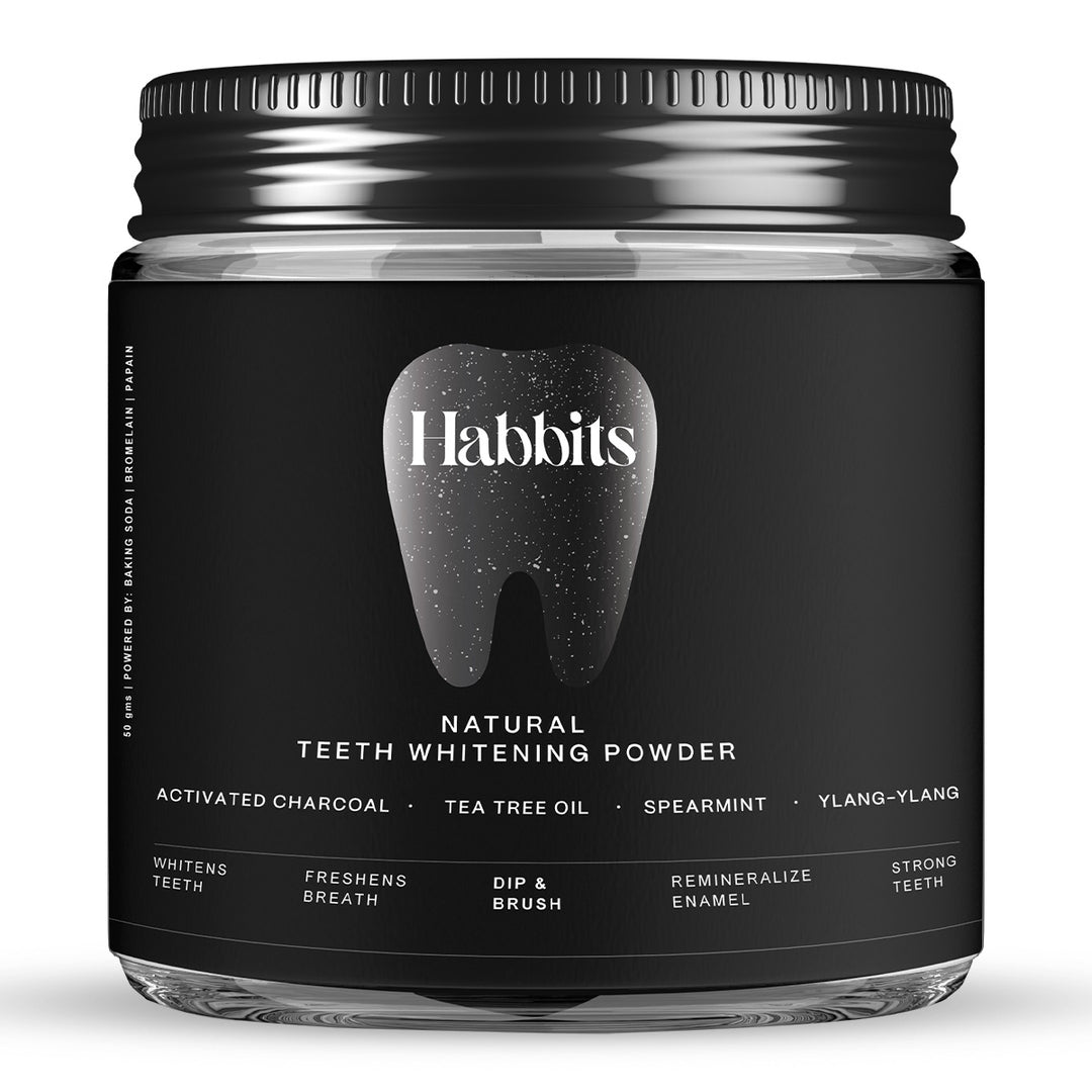 Habbits Whitening Toothpaste (100g) + Teeth Whitening Powder (50g) Combo | 2 Plant-Based Wheat Straw Toothbrush | Long Lasting Freshness | n-HAp & Hyaluronic Acid | Fluoride & Peroxide Free