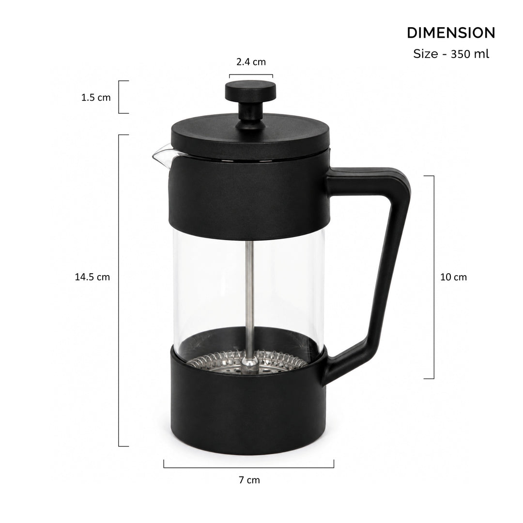 The Bean Co Roasters French Press Coffee Maker - 350 ml | Heat Resistant Borosilicate Glass | Stainless Steel Plunger with Ergonomic Handle | Black