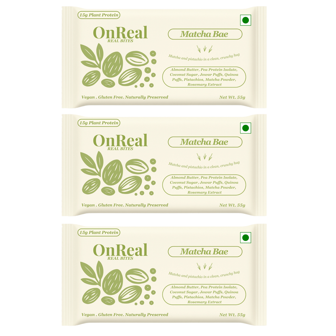 OnReal Matcha Bae Plant-Based Protein Bars | 15g Protein | No Refined Sugar | High Fiber | Almond Butter, Pistachios & Matcha | Vegan, Gluten-Free | Clean Label Snack