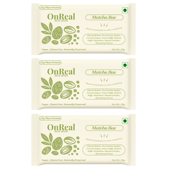 OnReal Matcha Bae Plant-Based Protein Bars | 15g Protein | No Refined Sugar | High Fiber | Almond Butter, Pistachios & Matcha | Vegan, Gluten-Free | Clean Label Snack