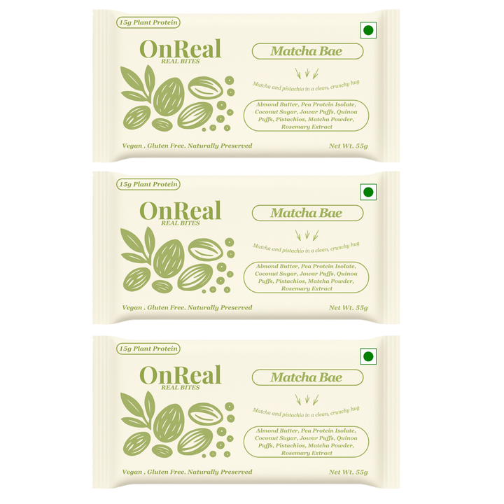 OnReal Matcha Bae Plant-Based Protein Bars | 15g Protein | No Refined Sugar | High Fiber | Almond Butter, Pistachios & Matcha | Vegan, Gluten-Free | Clean Label Snack