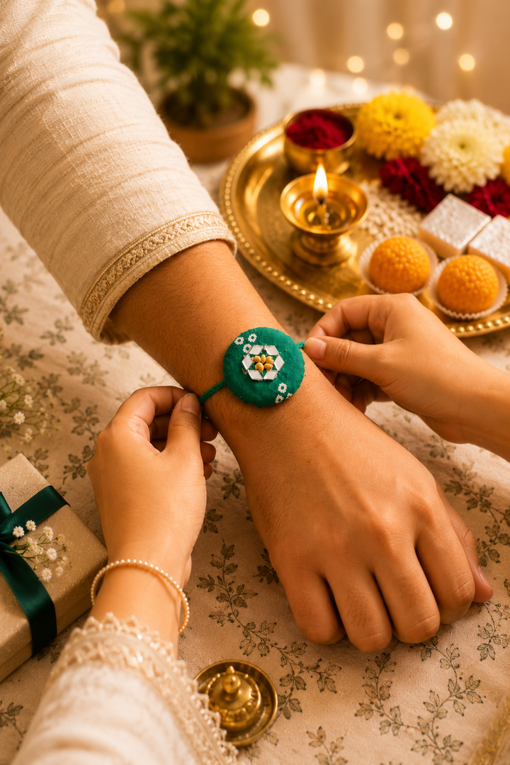Emerald Harmony Rakhi | Fenugreek Seeds | Eco-Friendly Raksha Bandhan Rakhi