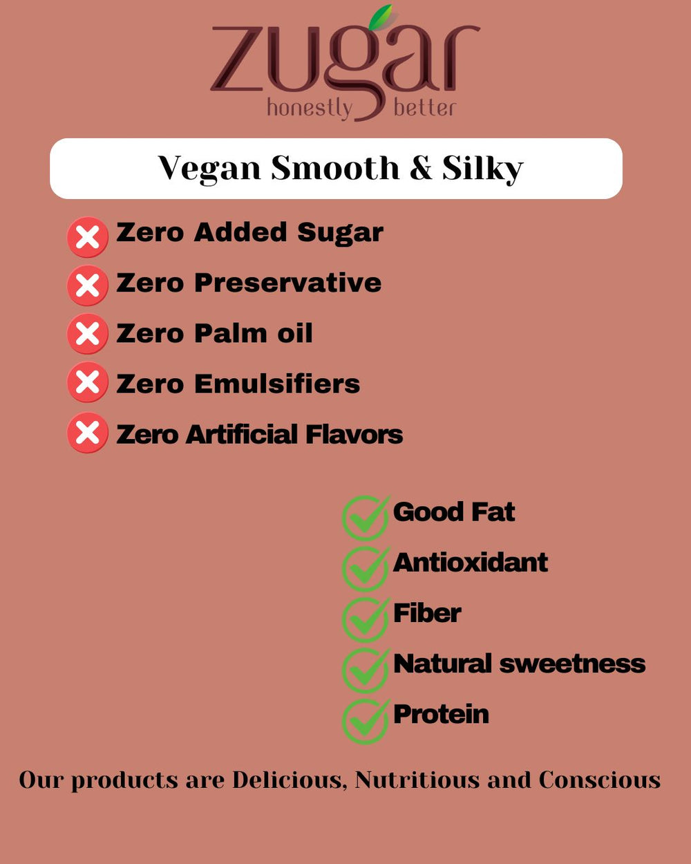 Zugar Vegan Smooth & Silky Dark Chocolate | Organic Cacao, No Refined Sugar | 45g