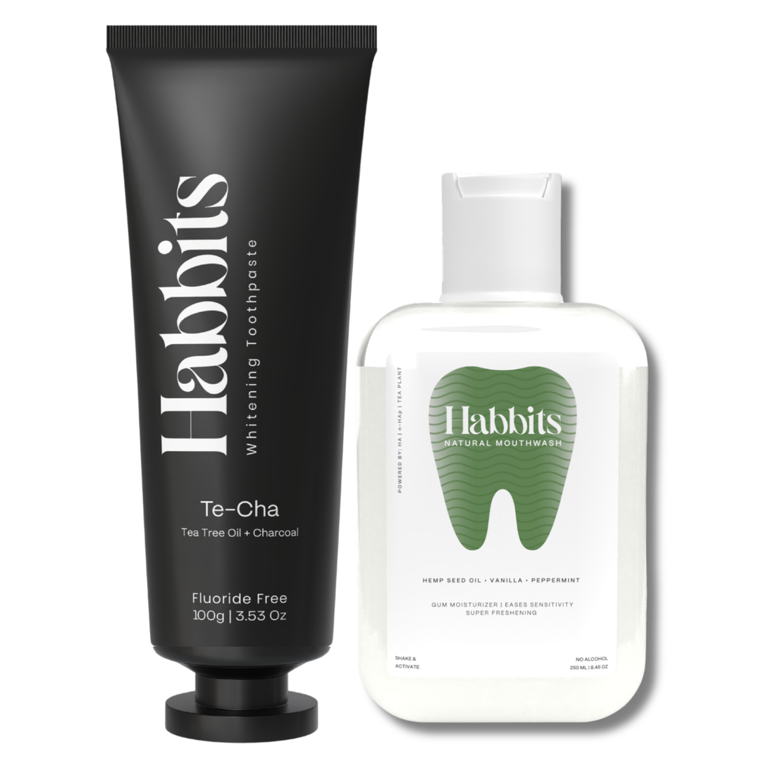 Habbits Charcoal Oral Care Bundle | Fluoride-Free Toothpaste (100g) + Mouthwash (250ml) | Natural Whitening | Vegan | SLS-Free | Tea Tree & Spearmint | Fights Plaque & Bad Breath