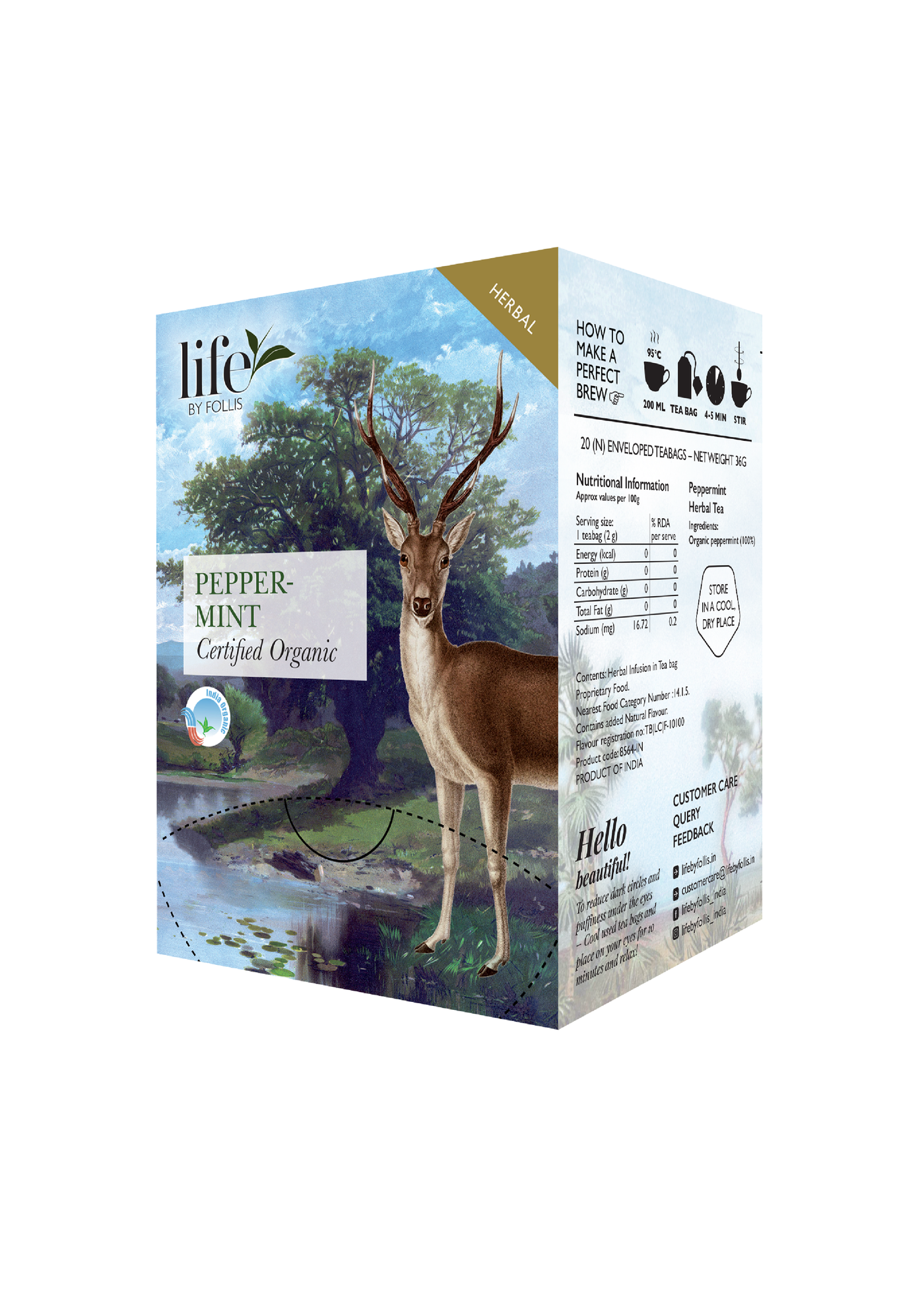 Life By Follis Peppermint Herbal Tea | Natural Immunity Boosting Organic Tea Leaves | Organic Black Tea - 20 Tea Bags