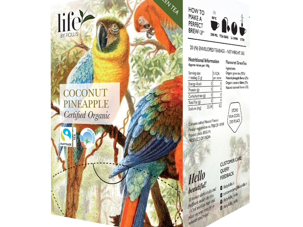 Life By Follis Coconut Pineapple Green Tea | Natural Immunity Boosting Organic Tea Leaves | Organic Black Tea - 20 Tea Bags