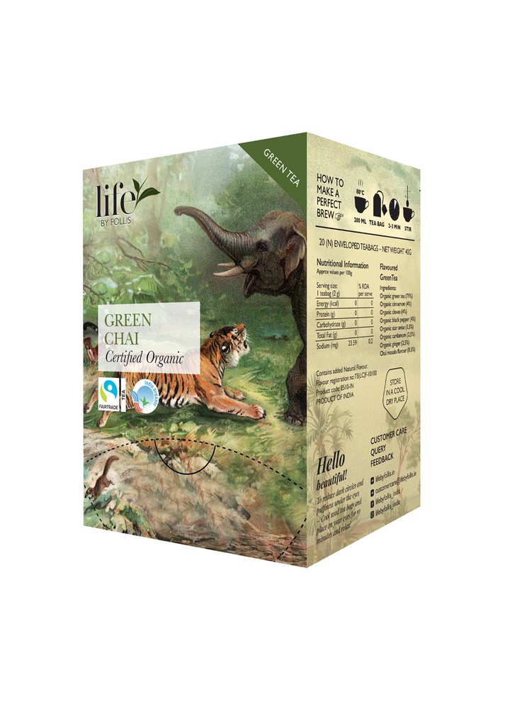 Life By Follis Chai Green Tea | Natural Immunity Boosting Organic Tea Leaves | Organic Black Tea - 20 Tea Bags