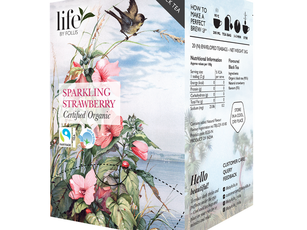 Life By Follis Sparkling Strawberry Black Tea | Natural Immunity Boosting Organic Tea Leaves | Organic Black Tea - 20 Tea Bags