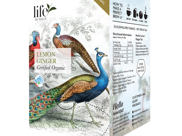 Life By Follis Lemon Ginger Herbal Tea | Natural Immunity Boosting Organic Tea Leaves | Organic Black Tea - 20 Tea Bags