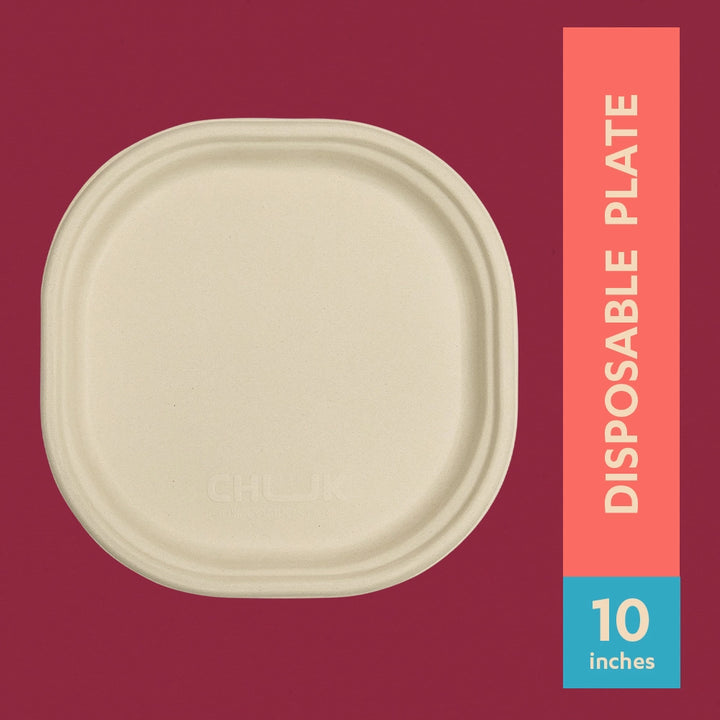 Chuk Chaska 10" (25 cm) Sugarcane Bagasse Disposable Plate - Pack of 2