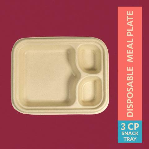 Chuk 3CP Sugarcane Bagasse Disposable Snack Tray - 25 pcs