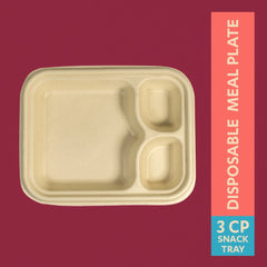 Chuk 3CP Sugarcane Bagasse Disposable Snack Tray - 25 pcs