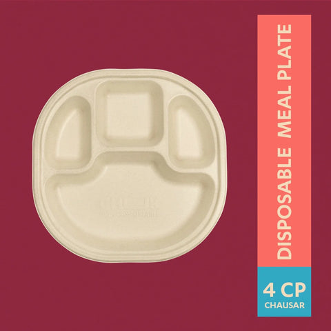 Chuk Chausar 4CP Sugarcane Bagasse Disposable Meal Plate - Pack of 2
