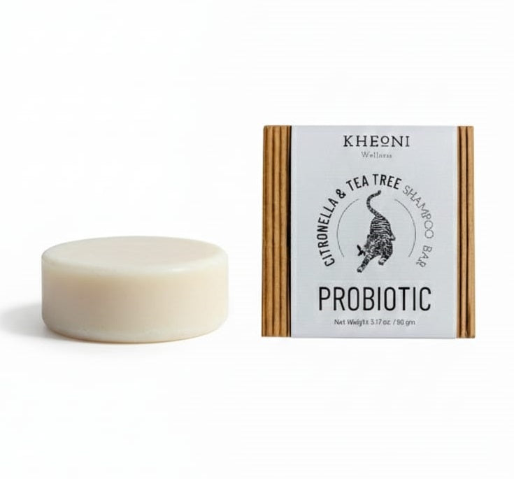 Kheoni Probiotic Citronella & Tea Tree Shampoo Bar | Natural Eco-Friendly, Chemical-Free Soap Deep Conditioning, Oil Control, Soft, Silky & Healthy Hair - 90 gm
