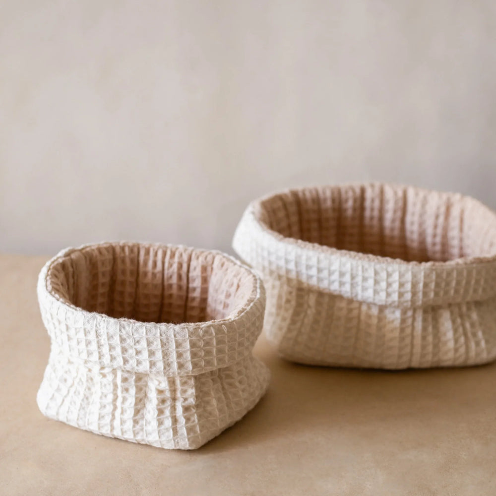 Akiiko Foldover Storage Basket | Waffle Cotton, Latte & Natural