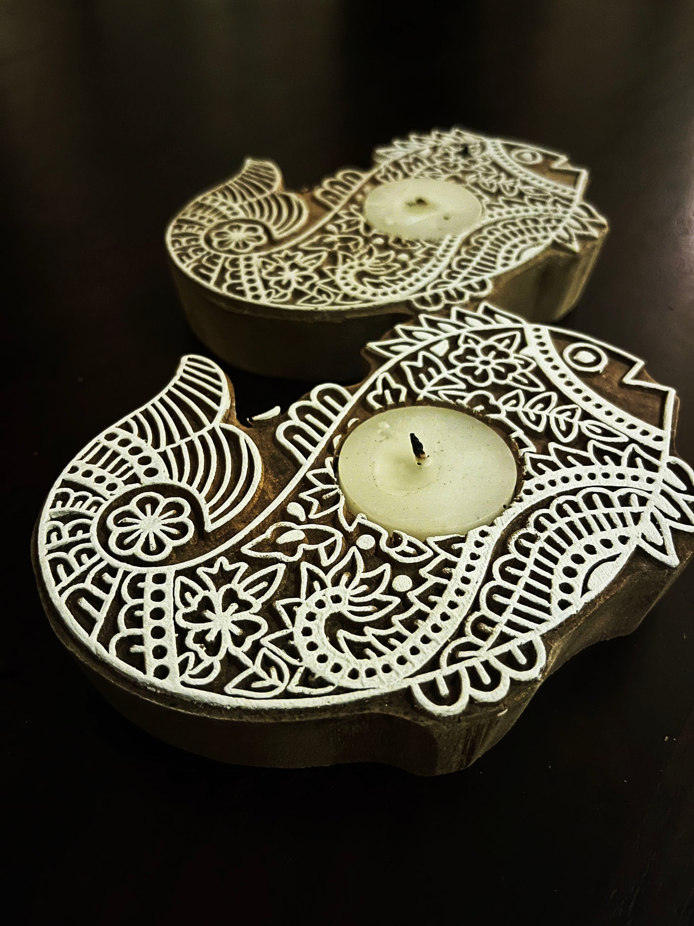Handcrafted wooden tealight holder | diya pack of 2